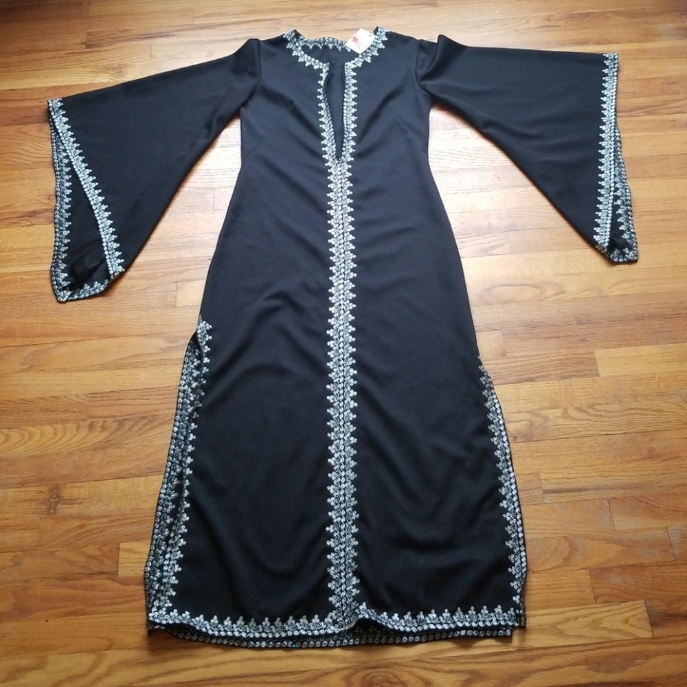 Vintage Black Caftan Dress with Angel Wing Sleeves